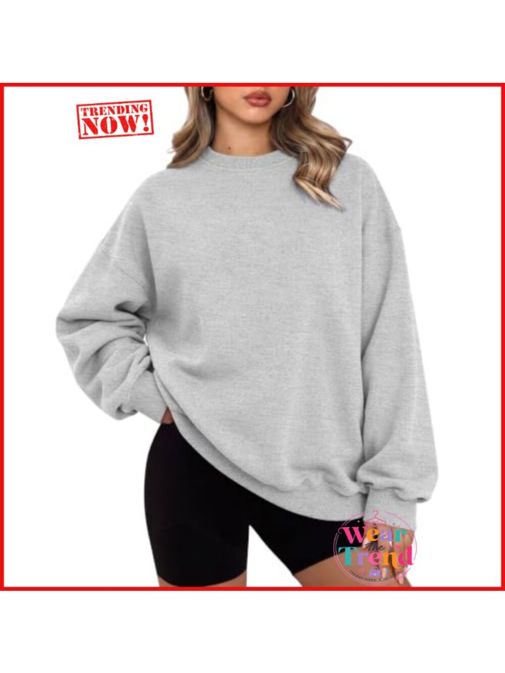 Oversized Fleece Striped Crewneck Sweatshirt Drop Shoulder Pullover
